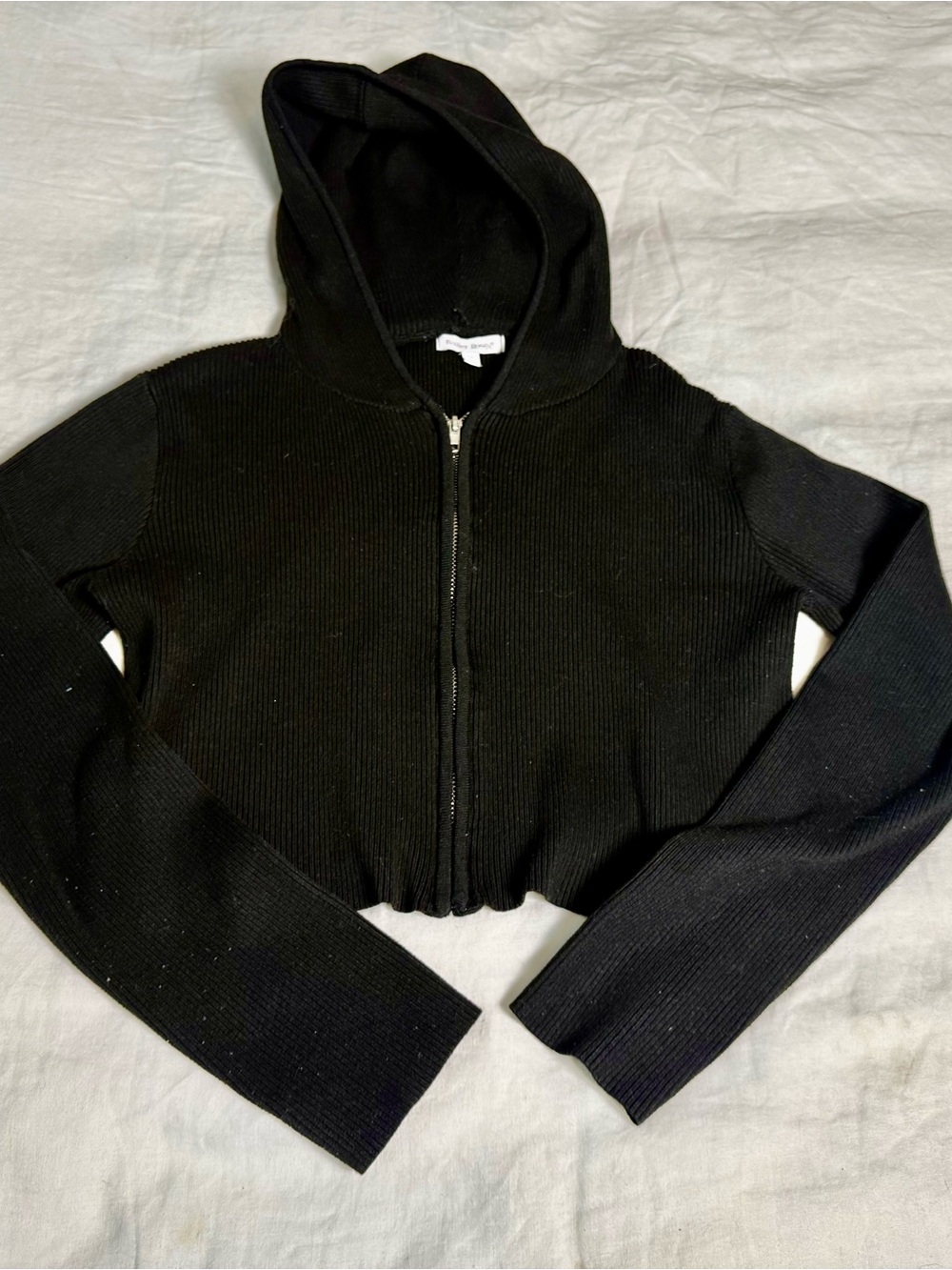 Bailey Rose Black Ribbed Zip-Up Cropped Hoodie